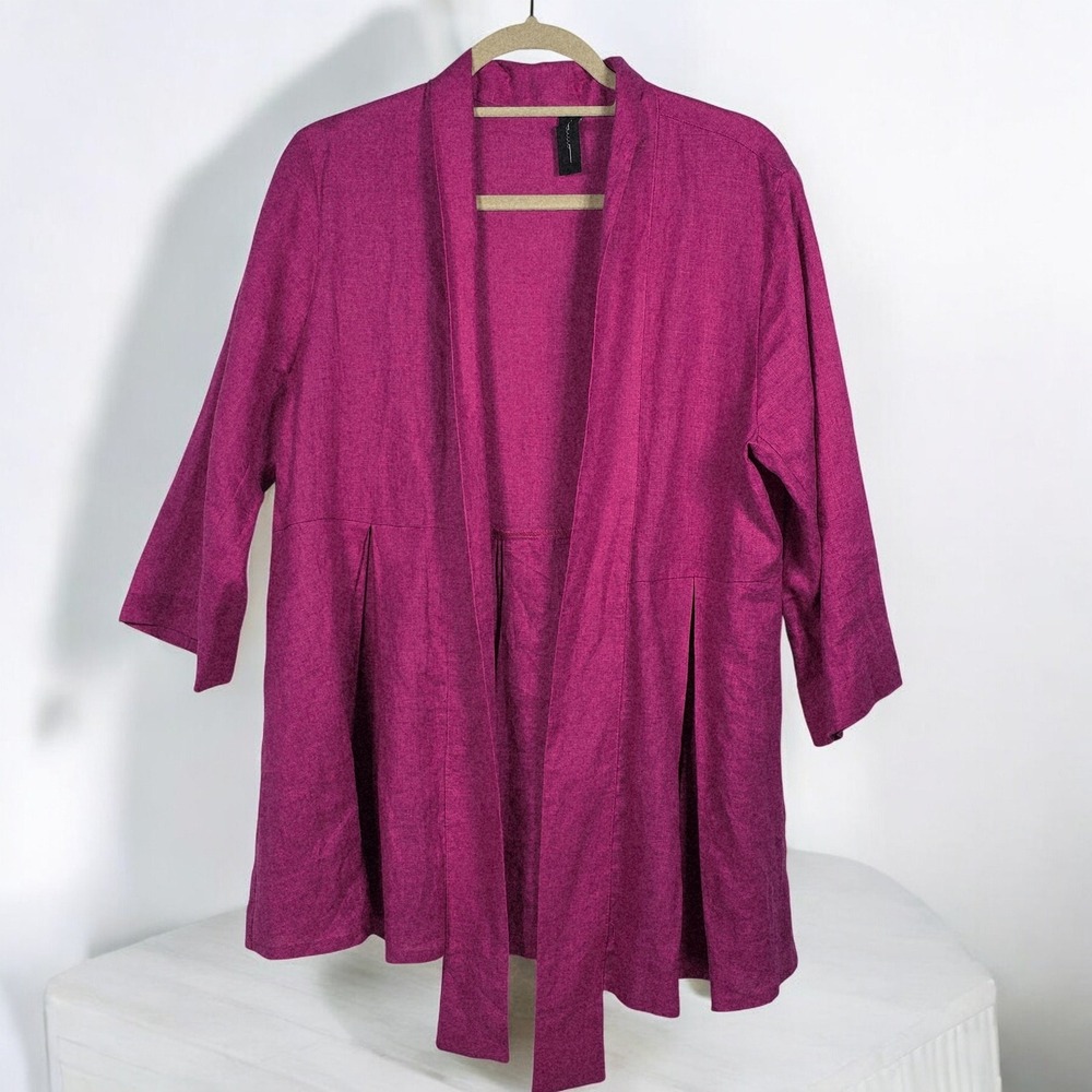 Comtesse Linen Open Front Kimono Jacket Size‎ 1 Magenta Pleated Made in Israel - Picture 9 of 10
